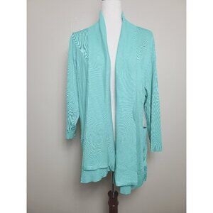 New Multiples Womens Long Sleeves Cardigan Open Front Blue Green Size 1X A300